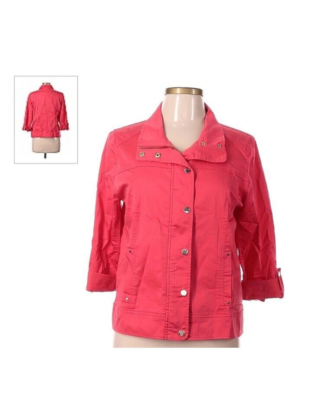 Chicos Pink Jacket Size Medium Pink Snap Front Unlined Bright Cute